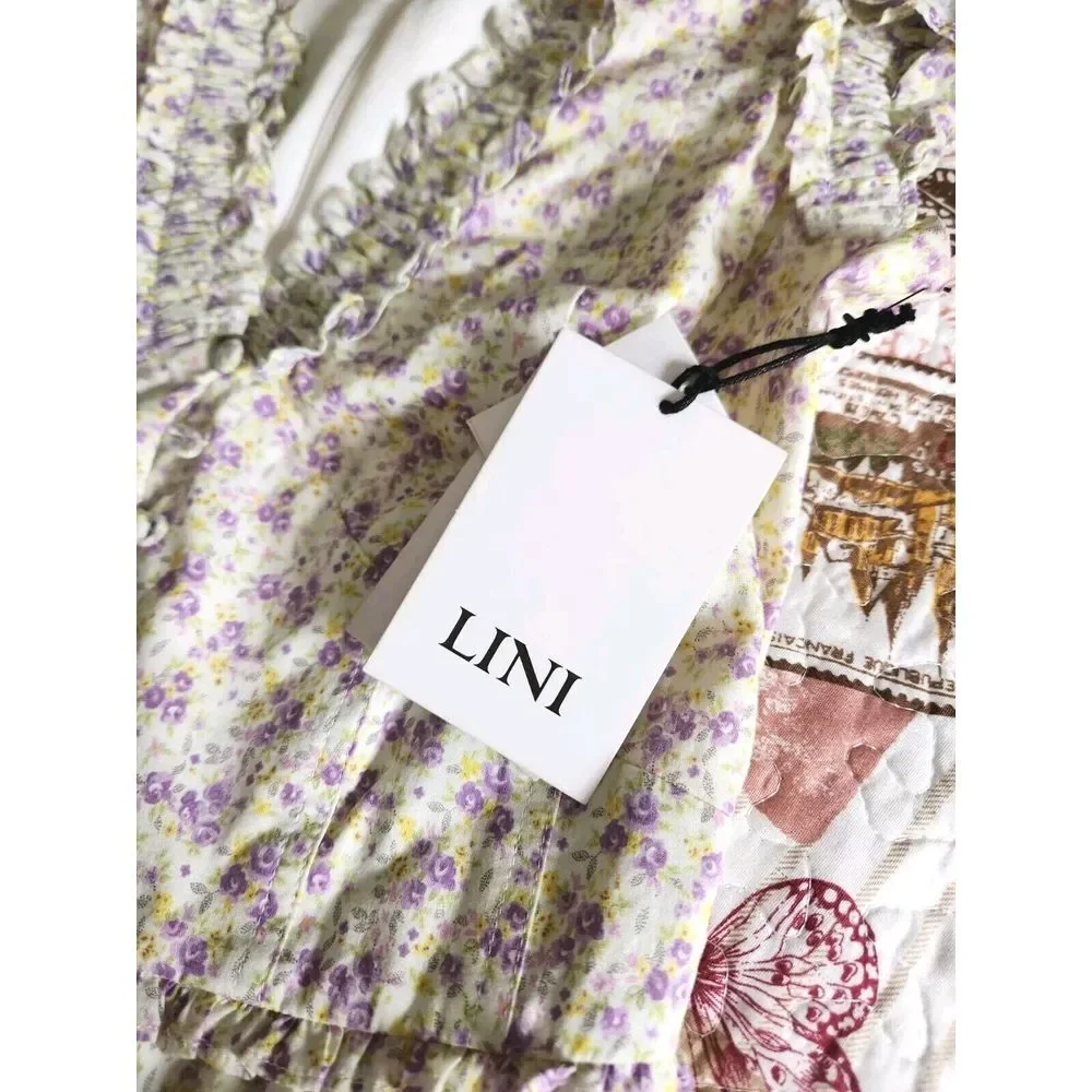 LINI Melissa floral Dress fit and flare ruffle Button Lavander Color Size XS - Picture 9 of 14